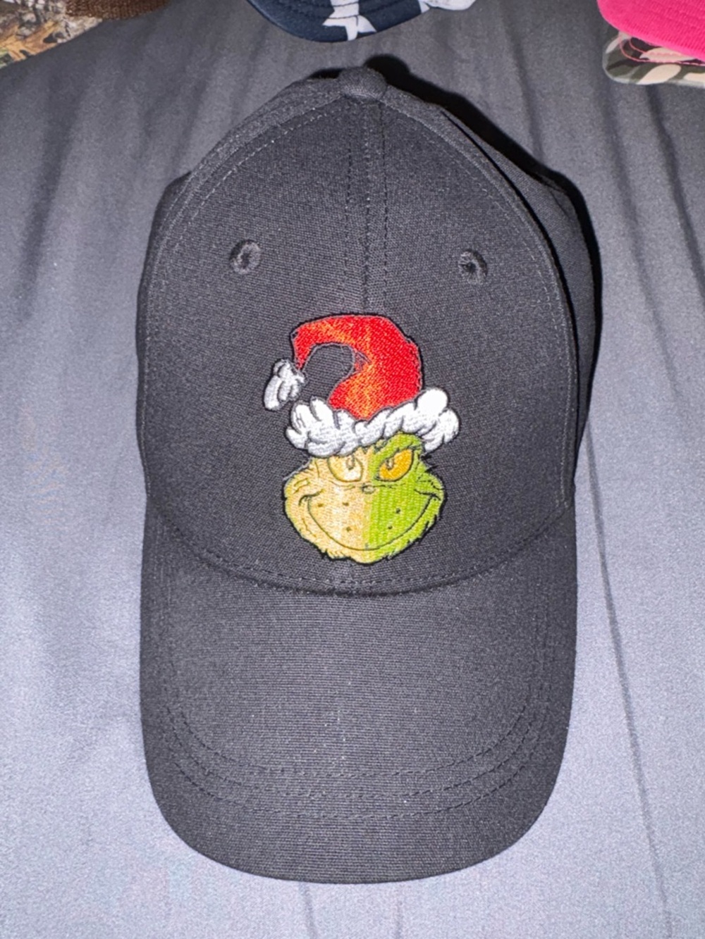 Black Cap with Grinch Face and Red Santa Hat